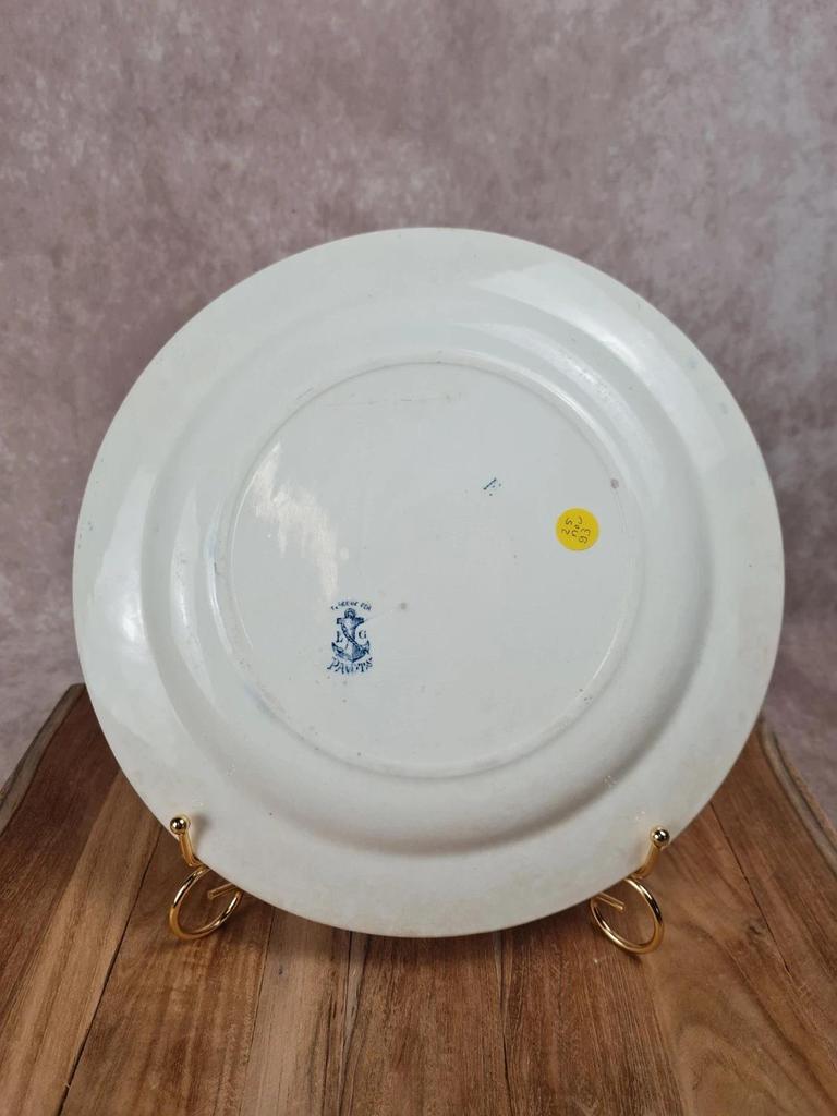 🩵 Plat ancien Lg terre de fer, modèle “pavots” décor bleu 🩵