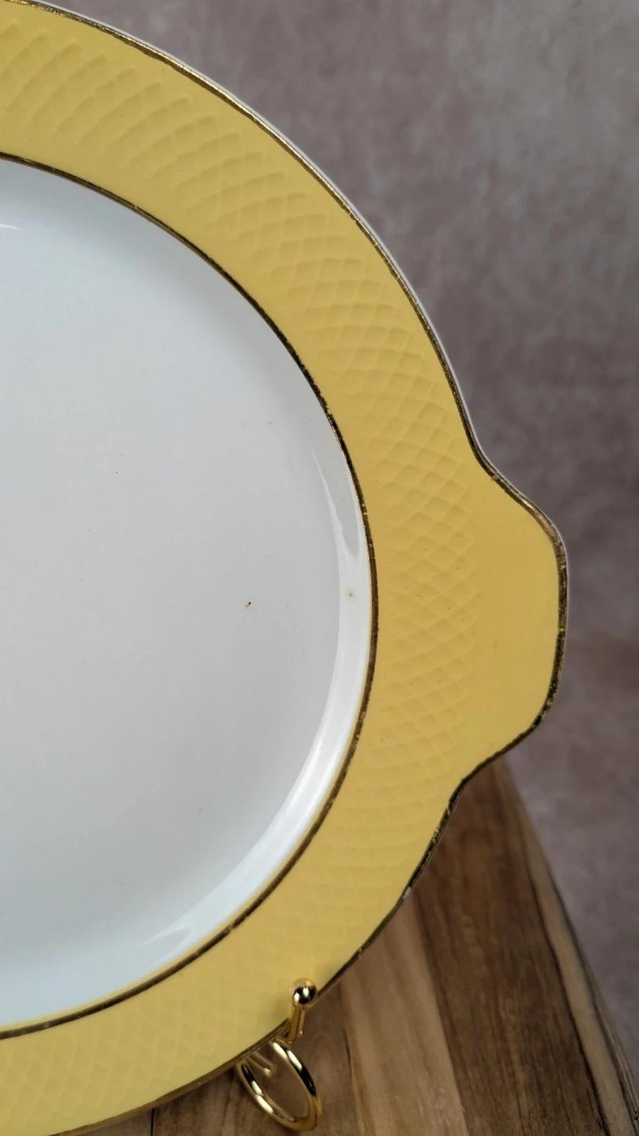 Plat ancien Moulin des Loups jaune et blanc doré