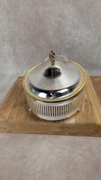 Plat de service vintage inox & verre Pyrex – esprit chauffe - plat / légumier