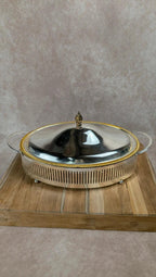 Plat de service vintage inox & verre Pyrex – esprit chauffe - plat / légumier