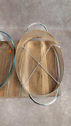 Plat de service vintage inox & verre Pyrex – esprit chauffe - plat / légumier