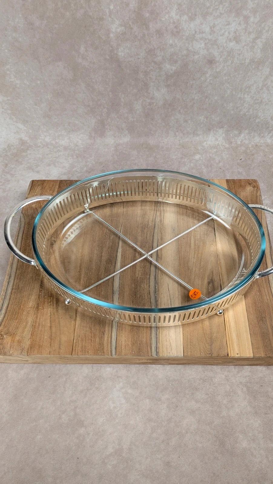 Plat de service vintage inox & verre Pyrex – esprit chauffe - plat / légumier