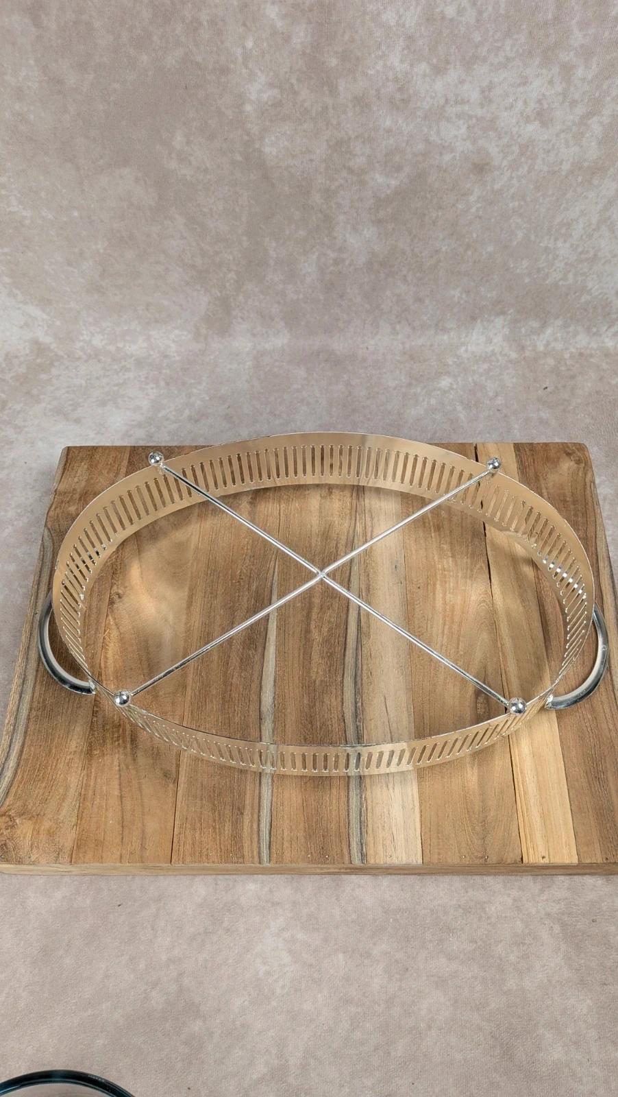 Plat de service vintage inox & verre Pyrex – esprit chauffe - plat / légumier