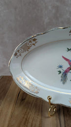 Plat ovale ancien Kg Lunéville – décor oiseau & fleurs dorées