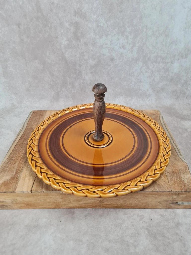 Plateau de service vintage avec manche en bois – numéroté 7532