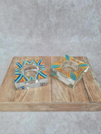 Porte - bougies en verre peint à la main. Artisanat coloré lot de 2