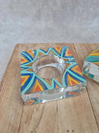 Porte - bougies en verre peint à la main. Artisanat coloré lot de 2
