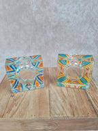 Porte - bougies en verre peint à la main. Artisanat coloré lot de 2
