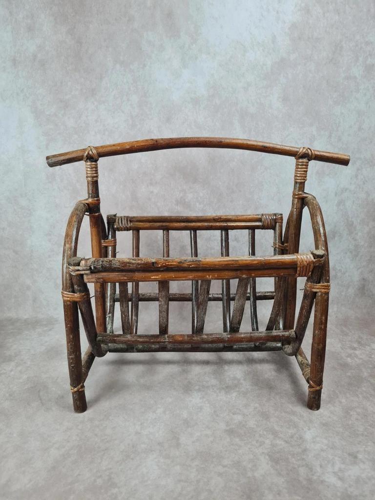 Porte - revues vintage en rotin bohème 📚🌿