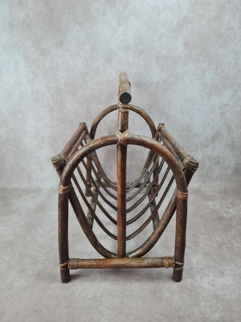 Porte - revues vintage en rotin bohème 📚🌿