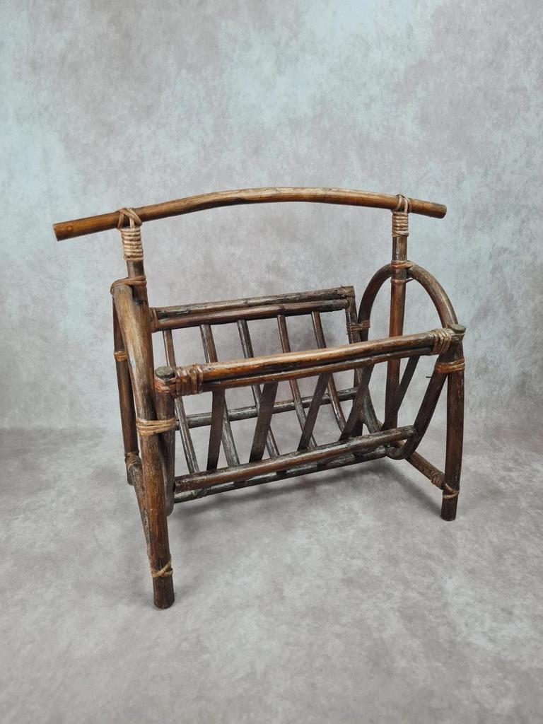 Porte - revues vintage en rotin bohème 📚🌿