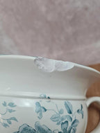 Pot ancien en terre de fer – Boulenger Choisy - le - roi – décor floral bleu « Nantais »