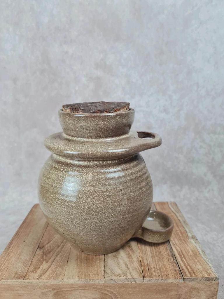 🏺 Pot en céramique vintage avec bouchon de liège et coupelle intégrée