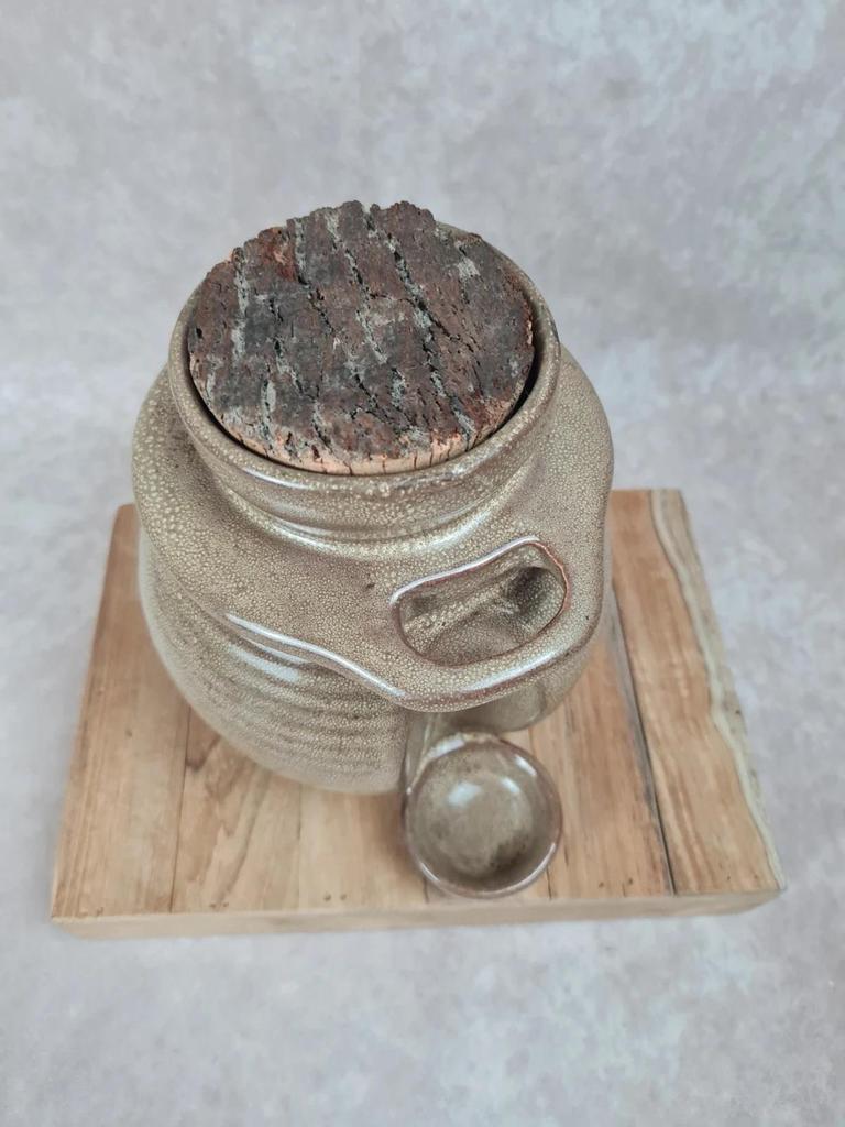 🏺 Pot en céramique vintage avec bouchon de liège et coupelle intégrée
