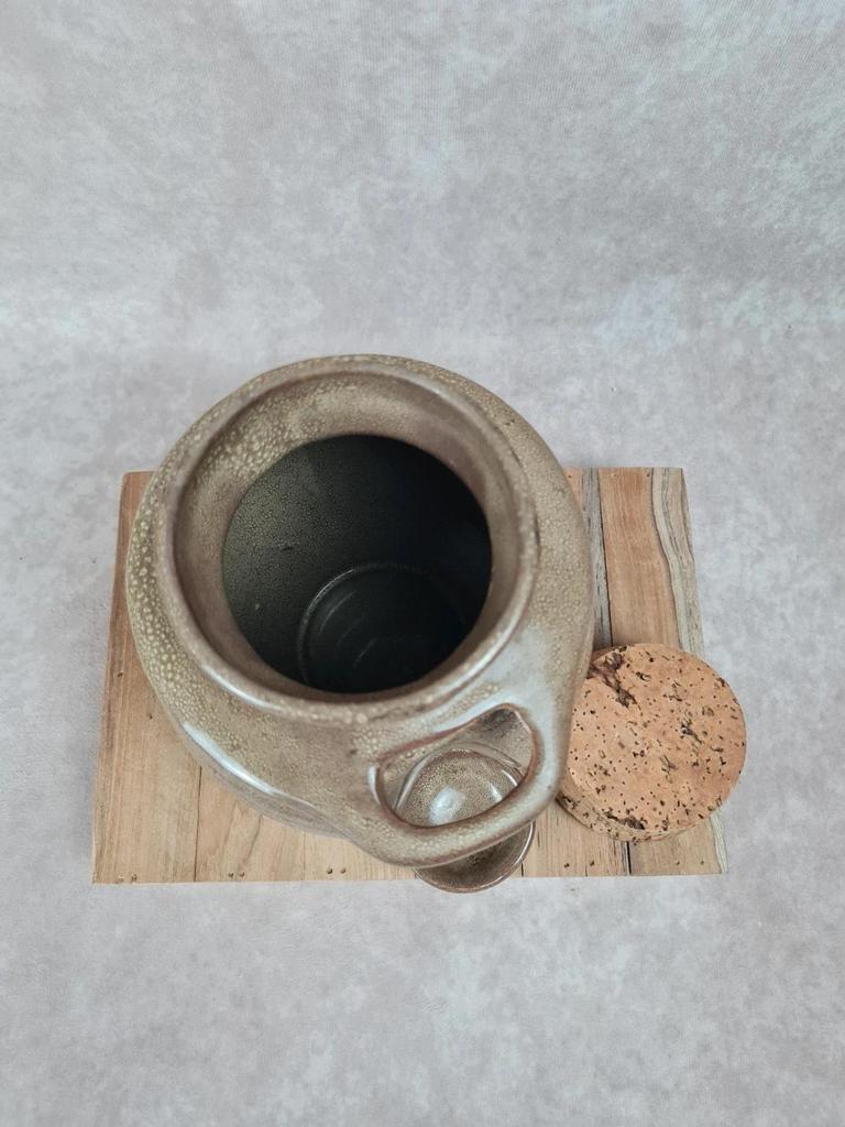 🏺 Pot en céramique vintage avec bouchon de liège et coupelle intégrée