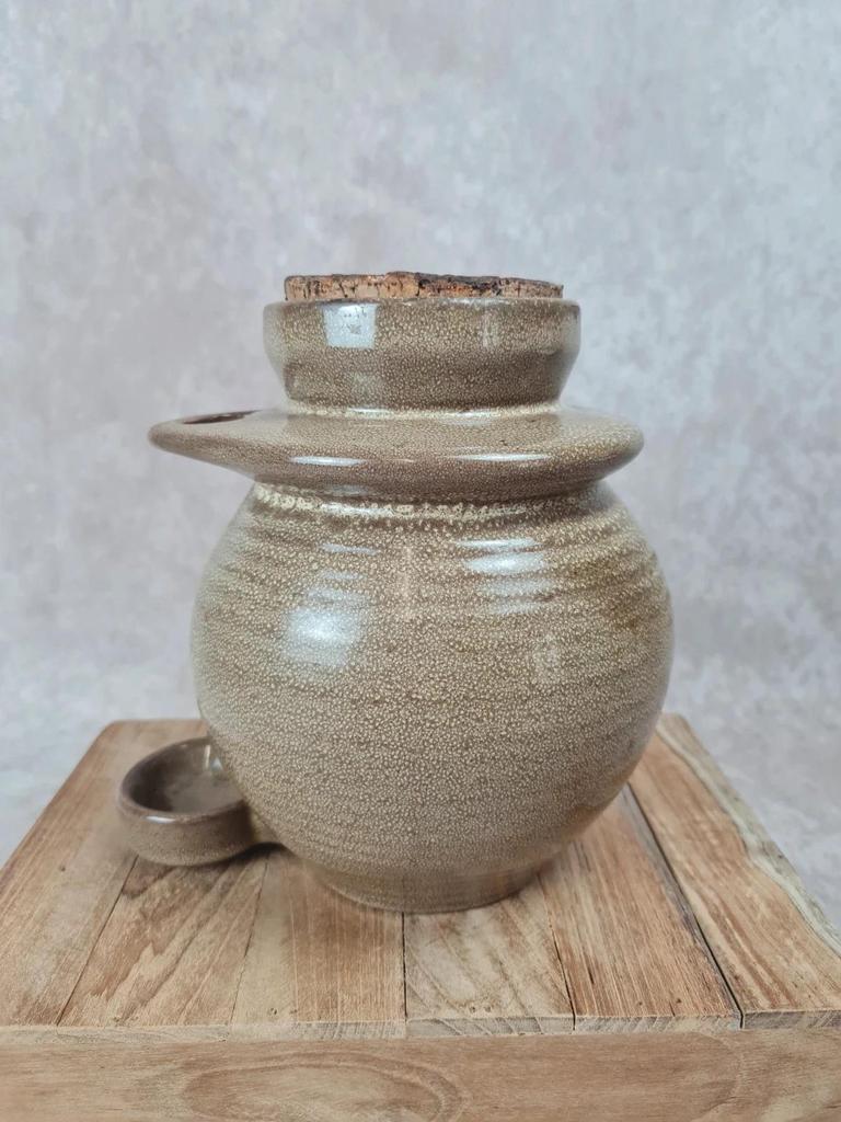 🏺 Pot en céramique vintage avec bouchon de liège et coupelle intégrée
