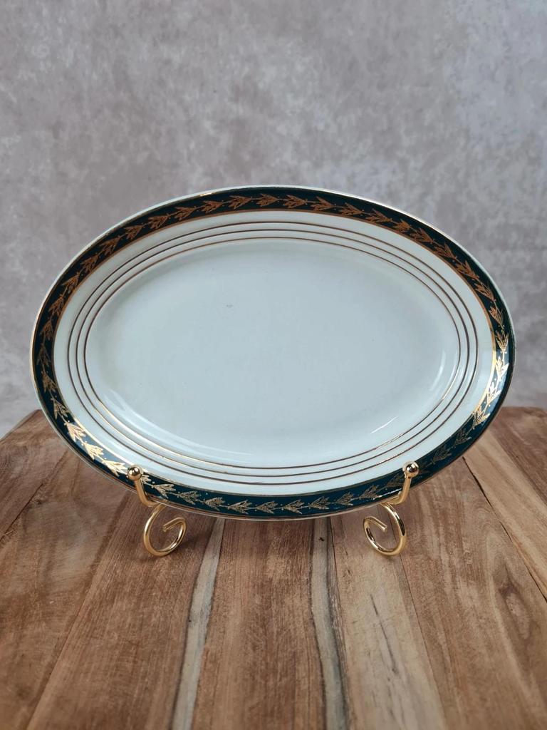 Ravier ovale Céranord Saint - amand vert & doré