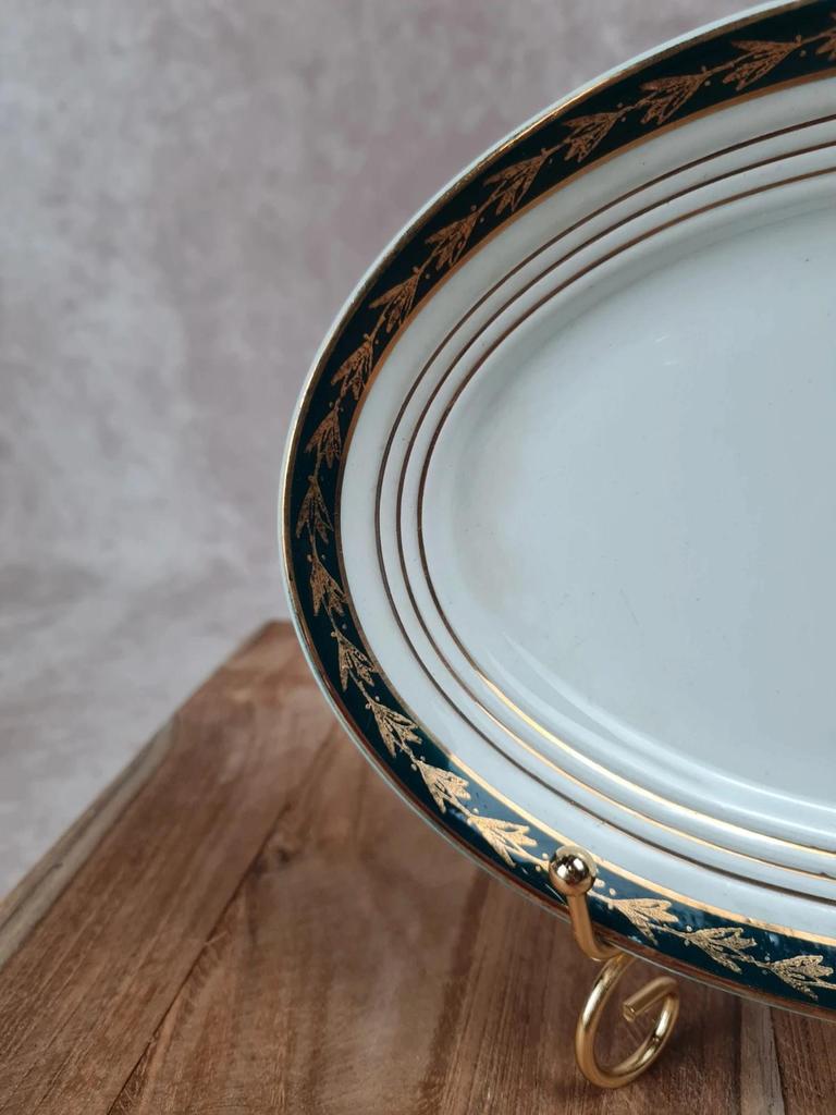 Ravier ovale Céranord Saint - amand vert & doré