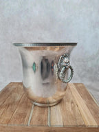 Seau à champagne ancien Produx Paris, métal argenté & cuivre – têtes de lion