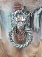 Seau à champagne ancien Produx Paris, métal argenté & cuivre – têtes de lion