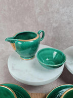 Service à café / thé Saint - clément modèle 4044 vert émaillé doré – Art déco