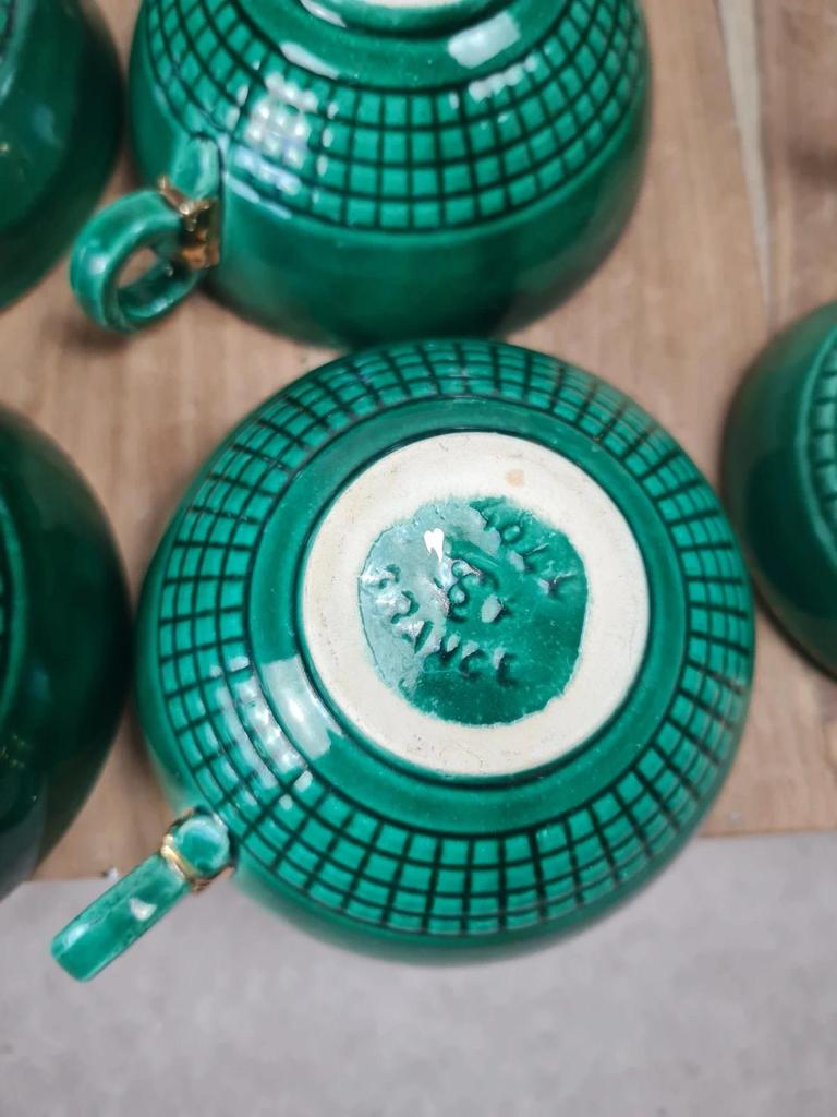 Service à café / thé Saint - clément modèle 4044 vert émaillé doré – Art déco