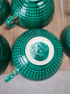 Service à café / thé Saint - clément modèle 4044 vert émaillé doré – Art déco