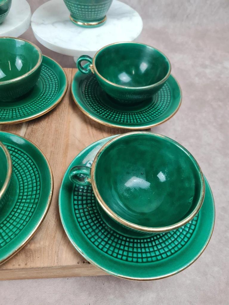 Service à café / thé Saint - clément modèle 4044 vert émaillé doré – Art déco