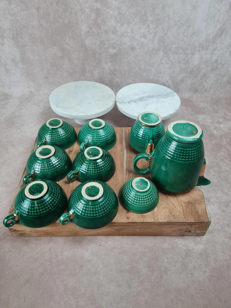 Service à café / thé Saint - clément modèle 4044 vert émaillé doré – Art déco