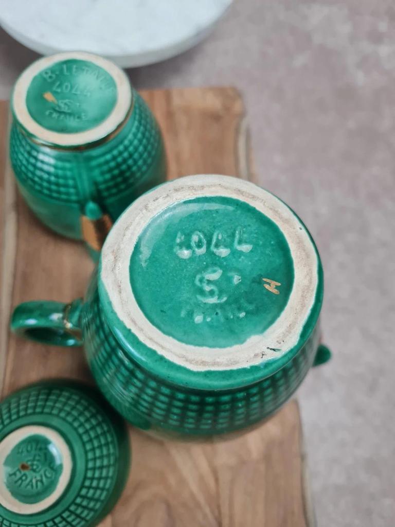 Service à café / thé Saint - clément modèle 4044 vert émaillé doré – Art déco