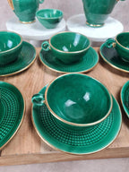 Service à café / thé Saint - clément modèle 4044 vert émaillé doré – Art déco