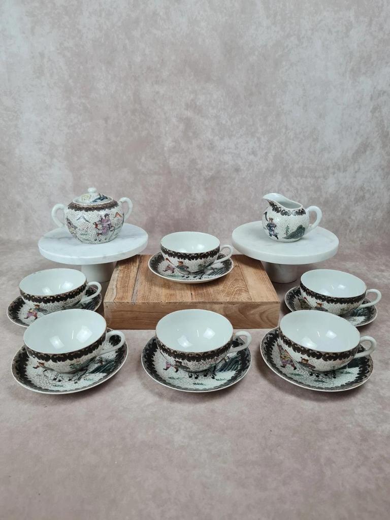 Service à thé chinois ancien lithophanie Qianlong 🎎 porcelaine d'œuf 14 pièces