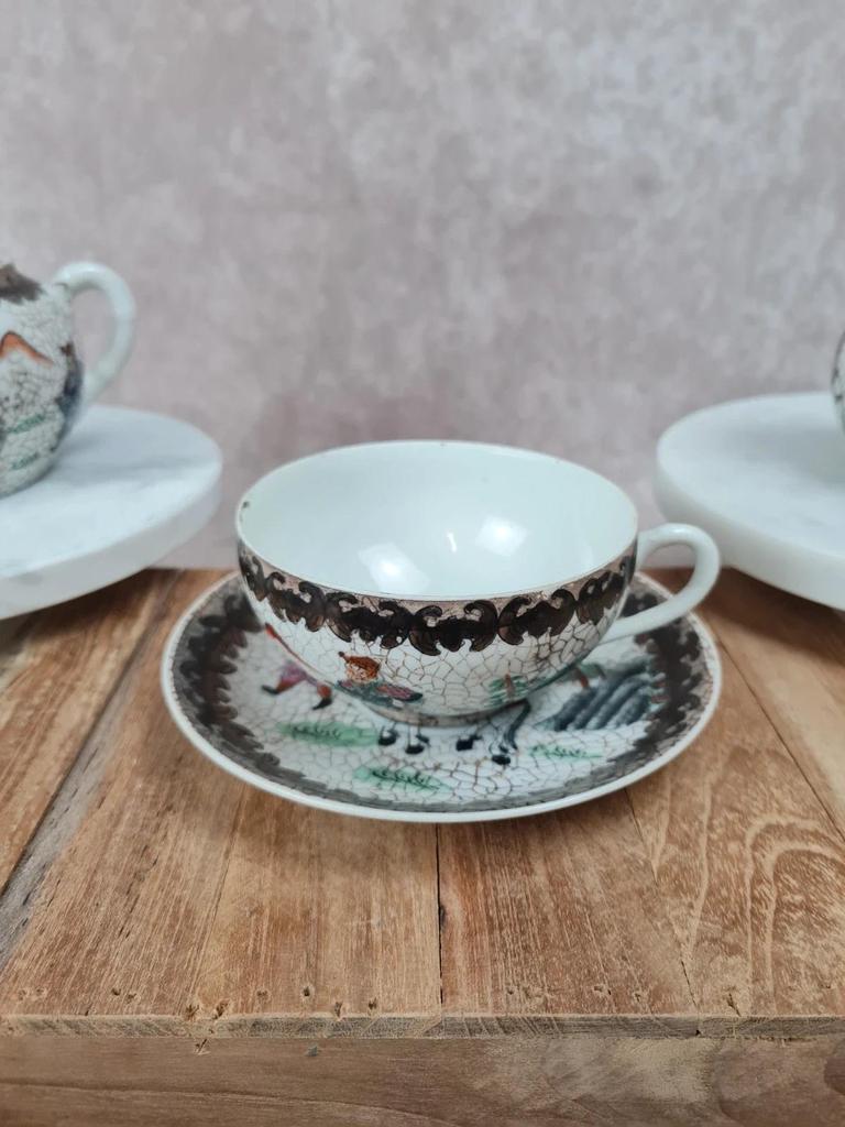 Service à thé chinois ancien lithophanie Qianlong 🎎 porcelaine d'œuf 14 pièces