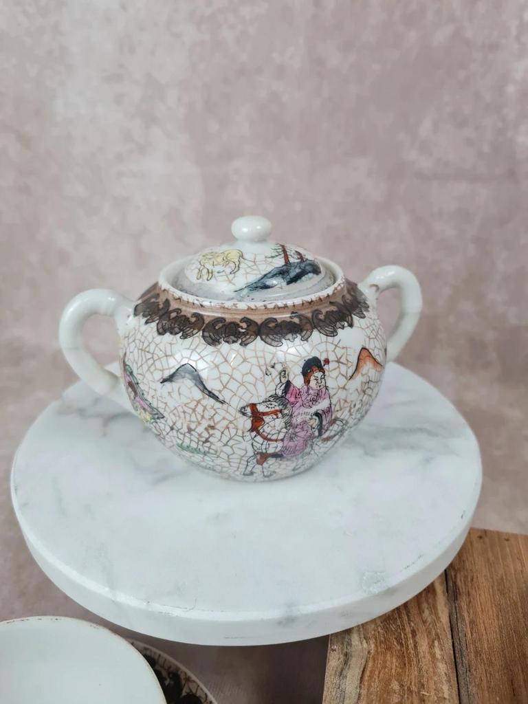 Service à thé chinois ancien lithophanie Qianlong 🎎 porcelaine d'œuf 14 pièces