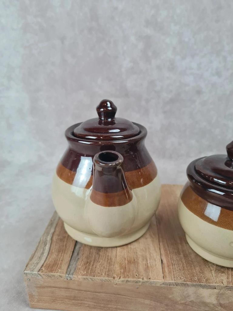 Service thé vintage en grès bicolore – théière + pot à sucre 🍵