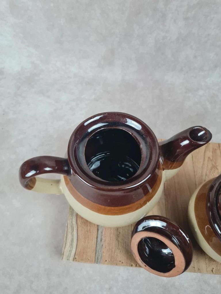 Service thé vintage en grès bicolore – théière + pot à sucre 🍵