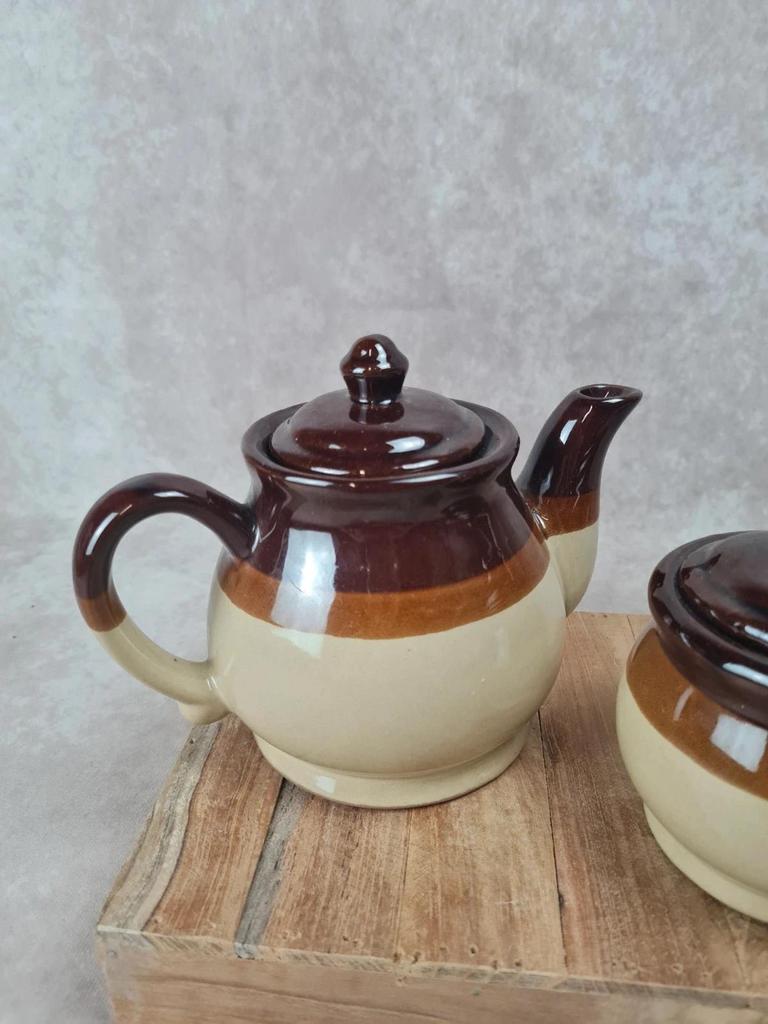 Service thé vintage en grès bicolore – théière + pot à sucre 🍵