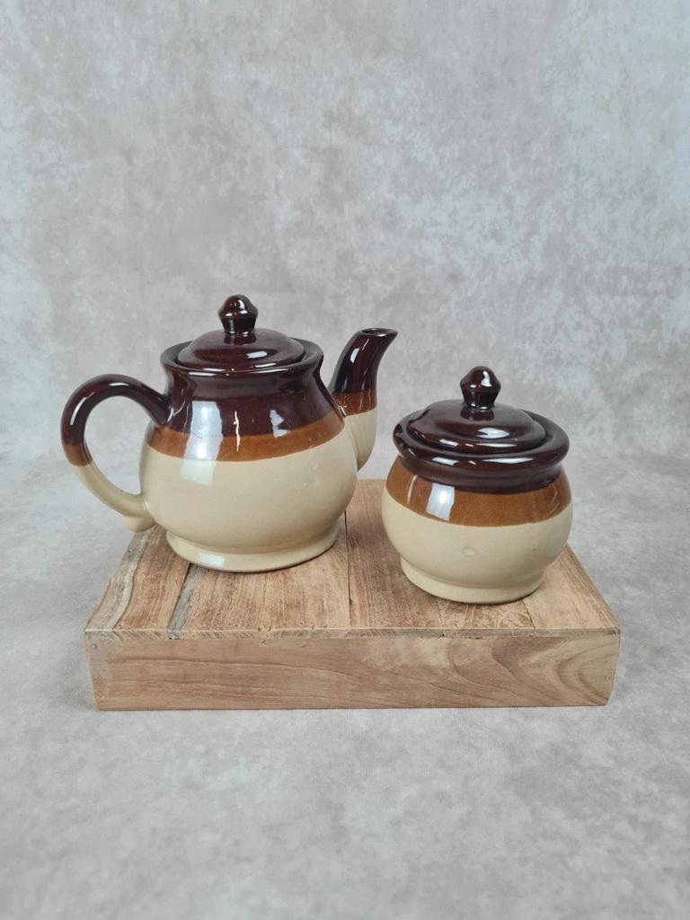 Service thé vintage en grès bicolore – théière + pot à sucre 🍵