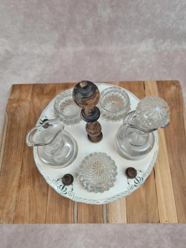 Serviteur ancien Gien modèle Clara– faïence & verrerie – 2 étages