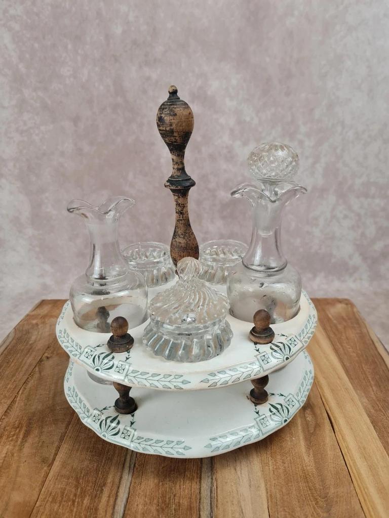 Serviteur ancien Gien modèle Clara– faïence & verrerie – 2 étages