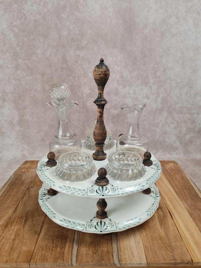 Serviteur ancien Gien modèle Clara– faïence & verrerie – 2 étages