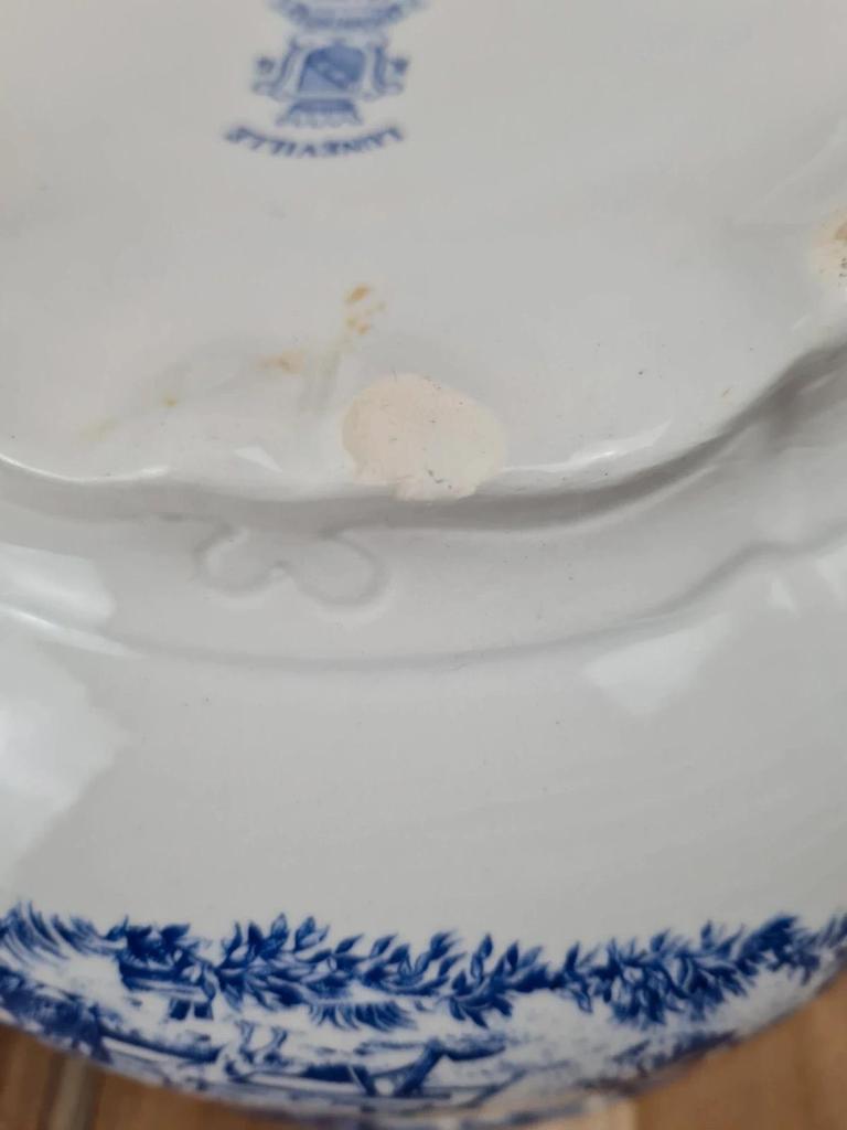 Soupière ancienne Lunéville Kg, modèle Toile de Jouy – décor bleu Grand Feu