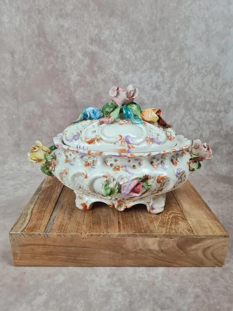 🇮🇹 Soupière décorative vintage Val del Brenta en porcelaine italienne 🌸
