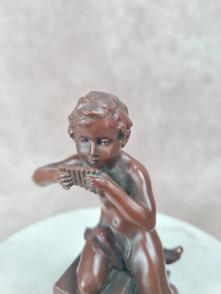 Statuette ancienne faune joueur de flûte de Pan 🗿 déco bronze Xixe