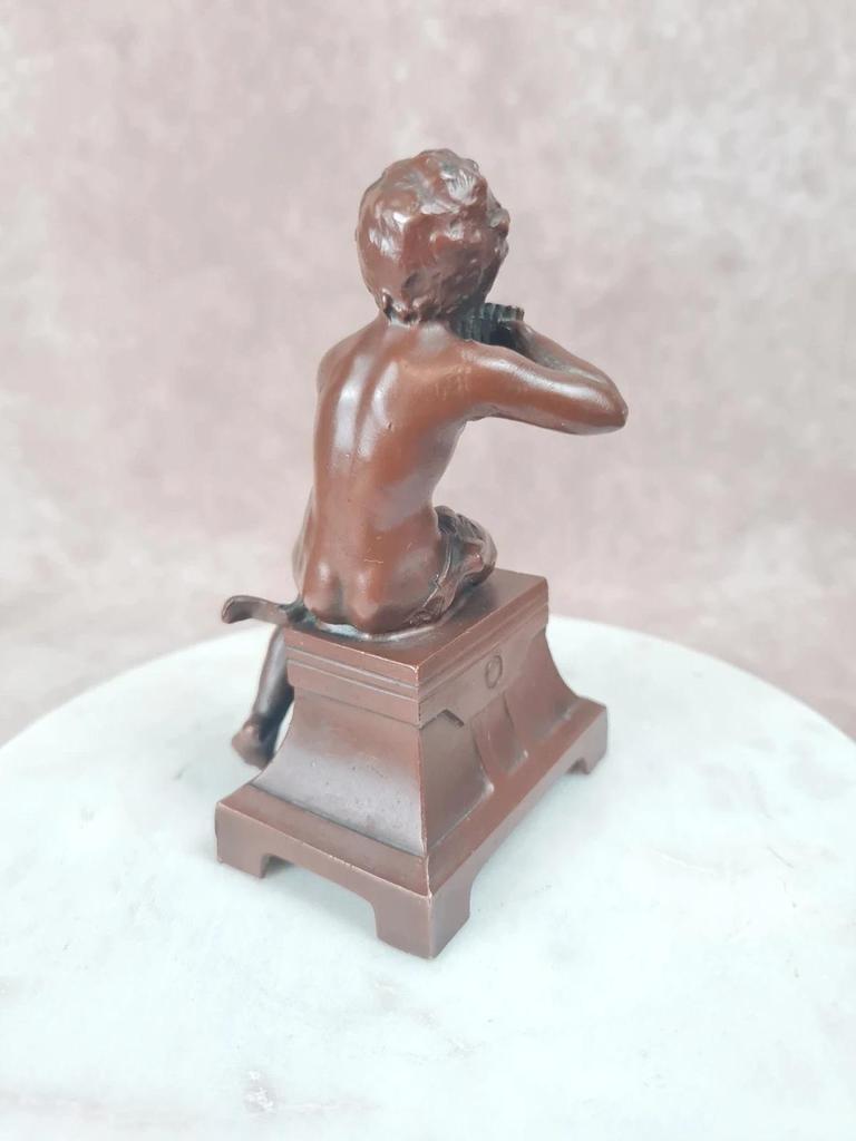 Statuette ancienne faune joueur de flûte de Pan 🗿 déco bronze Xixe