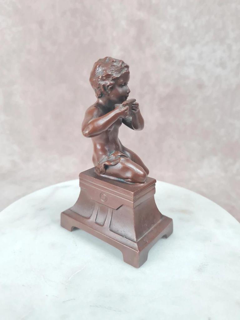 Statuette ancienne faune joueur de flûte de Pan 🗿 déco bronze Xixe