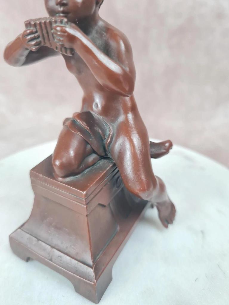 Statuette ancienne faune joueur de flûte de Pan 🗿 déco bronze Xixe