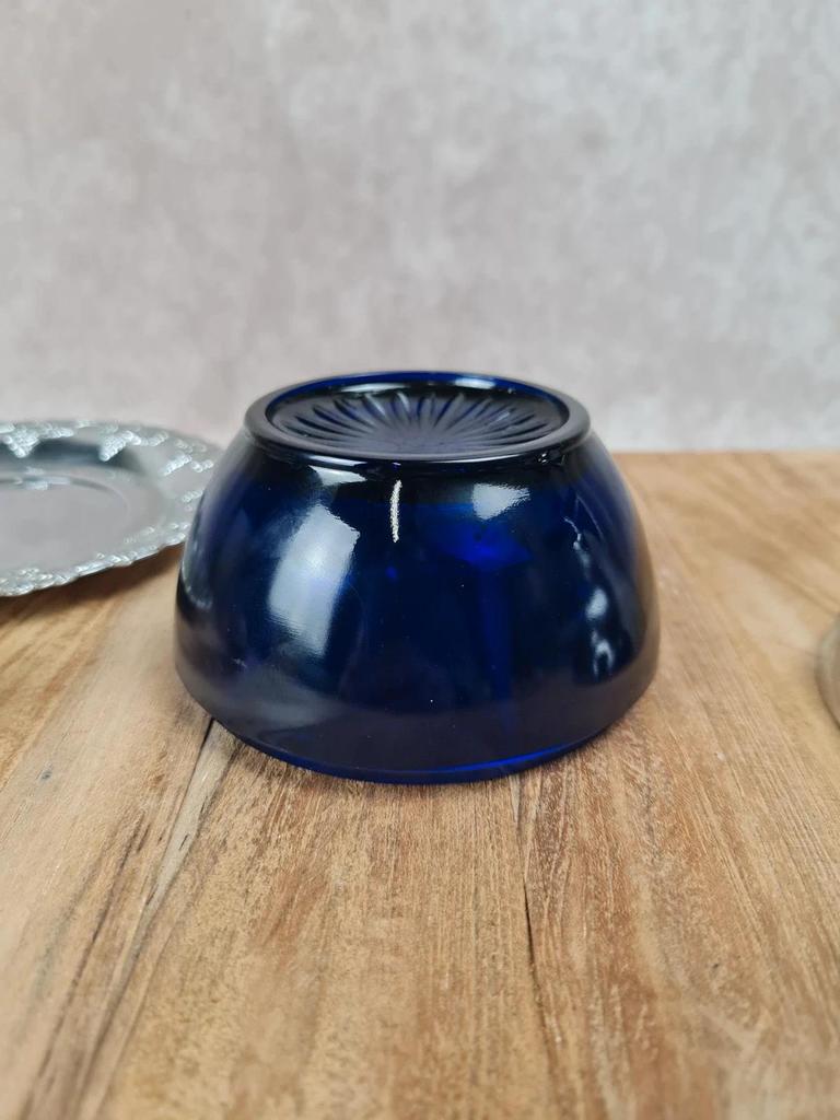 Sucrier vintage cobalt & métal chromé – forme poire