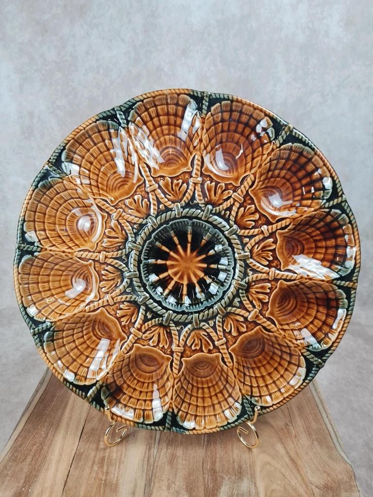 Superbe lot vintage : 12 assiettes à huîtres + grand plat Sarreguemines