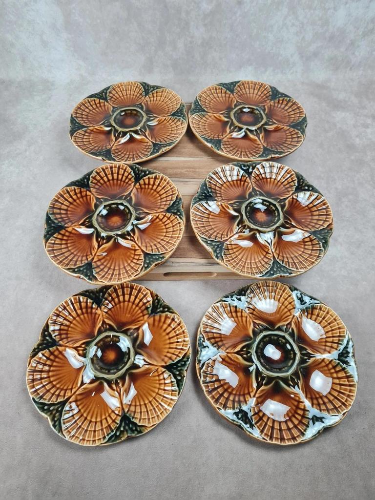 Superbe lot vintage : 12 assiettes à huîtres + grand plat Sarreguemines